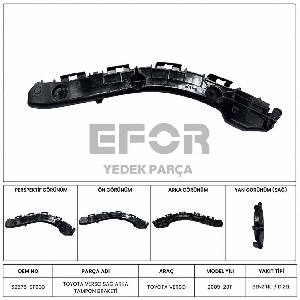 TOYOTA VERSO SAĞ ARKA TAMPON BRAKETİ 2009-2011 52575-0F030-MHR