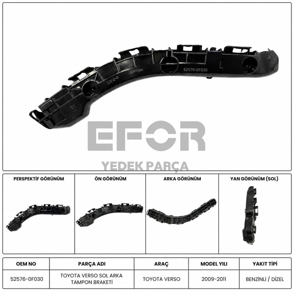 TOYOTA VERSO SOL ARKA TAMPON BRAKETİ 2009-2011 52576-0F030-MHR