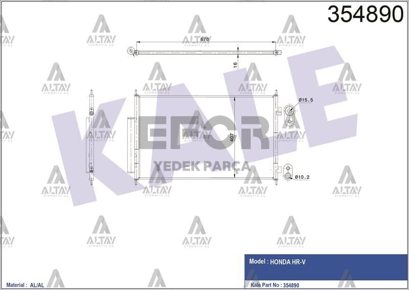 HONDA HRV KLİMA RADYATÖRÜ VTEC 2014-2016 80110-T7W-A01-KAL